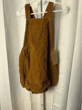 The Simple Folk Rust Corduroy Overall Romper for Kids 7-8 Years